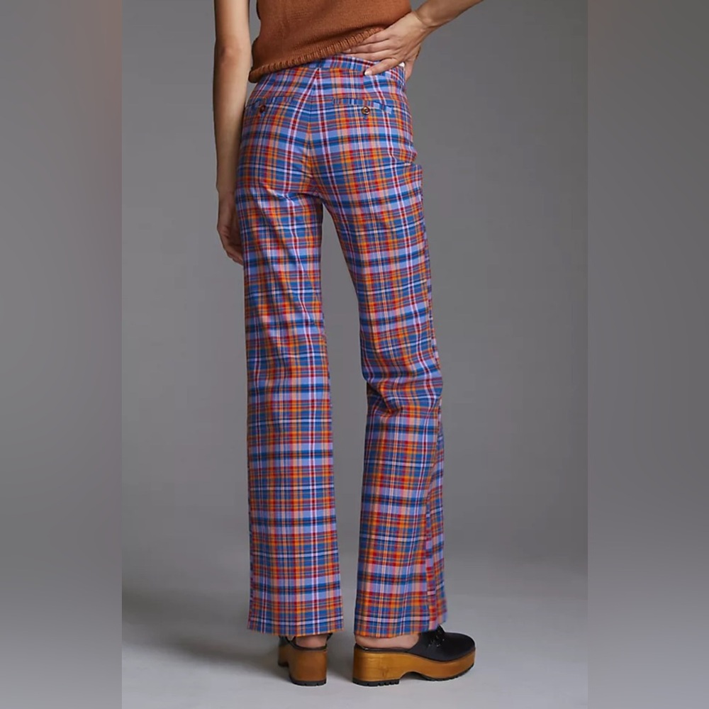 ANTHROPOLOGIE Mauve Flared Plaid Pants Size 6 - Picture 3 of 15